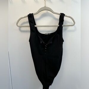 Black ribbed body suit